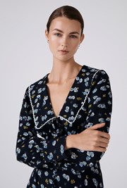 Ashley Floral Crepe Doll Neck Midi Dress