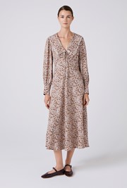 Ashley Floral Crepe Doll Neck Midi Dress