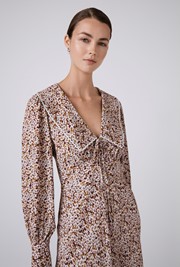 Ashley Floral Crepe Doll Neck Midi Dress