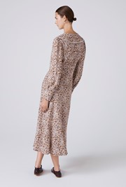 Ashley Floral Crepe Doll Neck Midi Dress