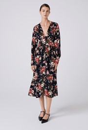 Jade Floral Crepe V Neck Midi Dress