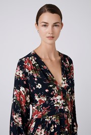 Jade Floral Crepe V Neck Midi Dress