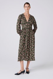 Jade Floral Crepe V Neck Midi Dress