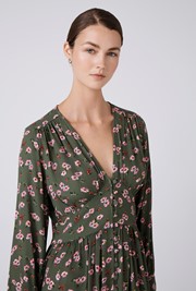 Jade Floral Crepe V Neck Midi Dress