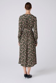 Jade Floral Crepe V Neck Midi Dress