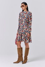 Natalia Floral Crepe Crew Neck Short Dress