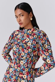 Natalia Floral Crepe Crew Neck Short Dress