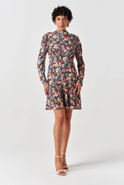 Natalia Floral Crepe Crew Neck Short Dress