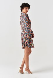 Natalia Floral Crepe Crew Neck Short Dress
