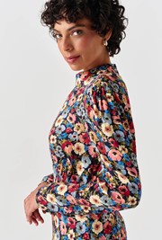 Natalia Floral Crepe Crew Neck Short Dress