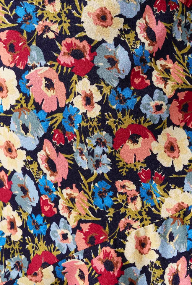 Natalia Floral Crepe Crew Neck Short Dress