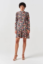 Natalia Floral Crepe Crew Neck Short Dress