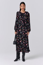 Stella Floral Crepe Round Neck Midi Dress
