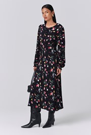 Stella Floral Crepe Round Neck Midi Dress