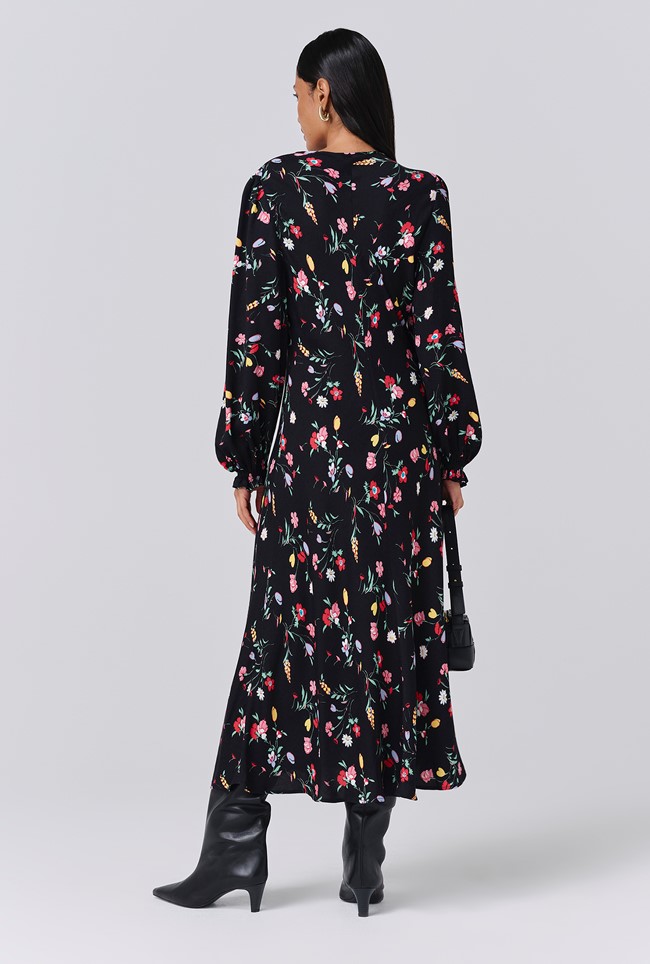 Stella Floral Crepe Round Neck Midi Dress
