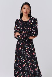 Stella Floral Crepe Round Neck Midi Dress
