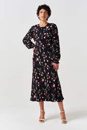 Stella Floral Crepe Round Neck Midi Dress