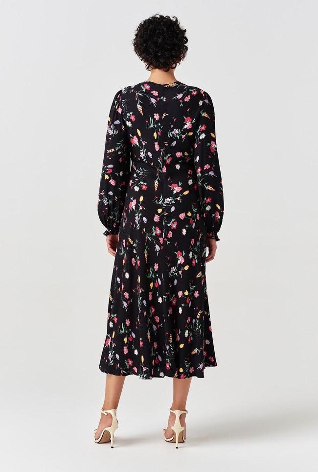 Stella Floral Crepe Round Neck Midi Dress