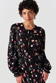 Stella Floral Crepe Round Neck Midi Dress