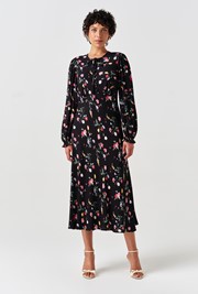 Stella Floral Crepe Round Neck Midi Dress