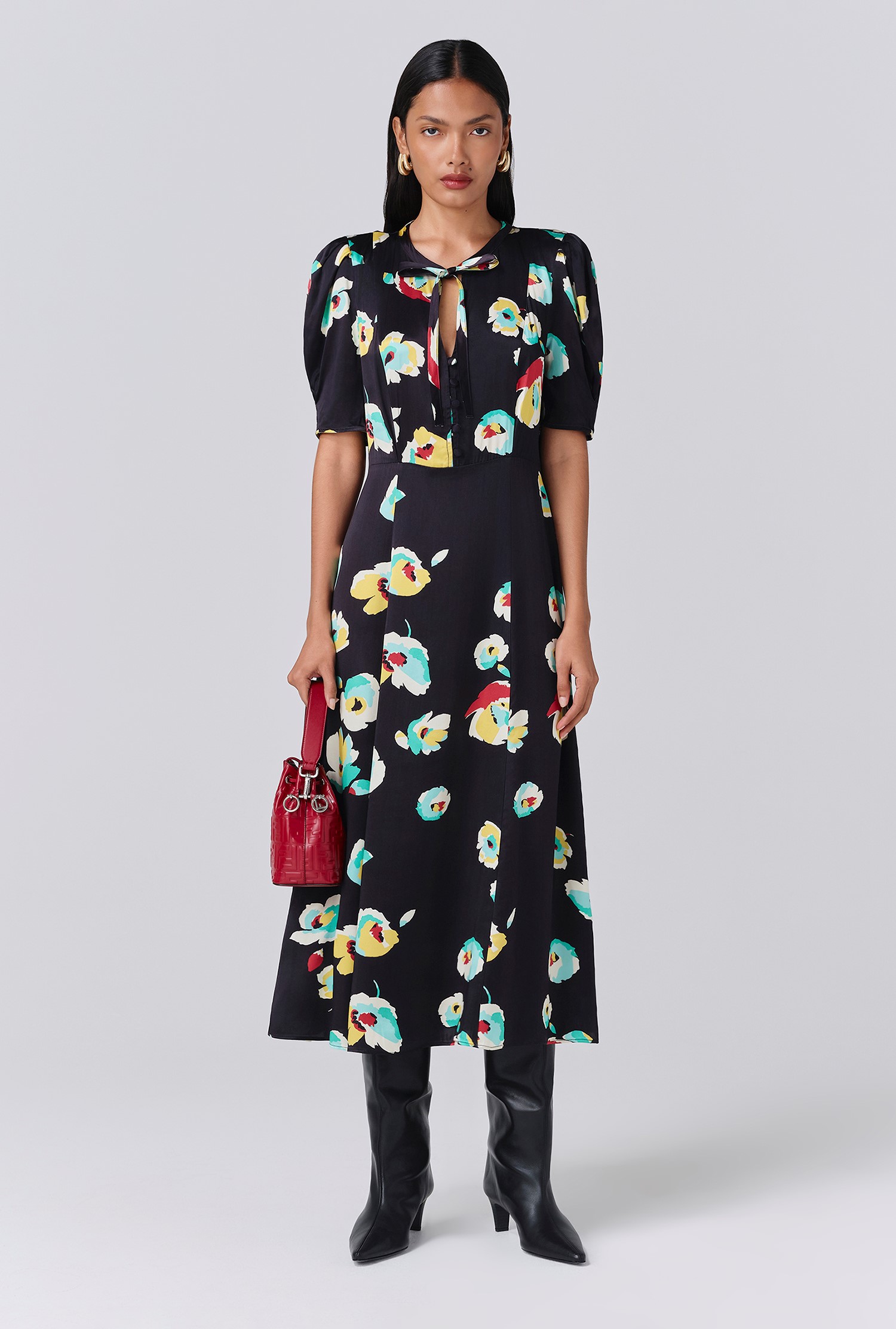 Savannah Floral Satin Midi Tea Dress Ghost London