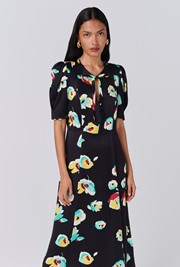 Savannah Floral Satin Midi Tea Dress
