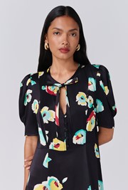 Savannah Floral Satin Midi Tea Dress