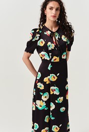 Savannah Floral Satin Midi Tea Dress