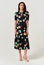 Savannah Floral Satin Midi Tea Dress
