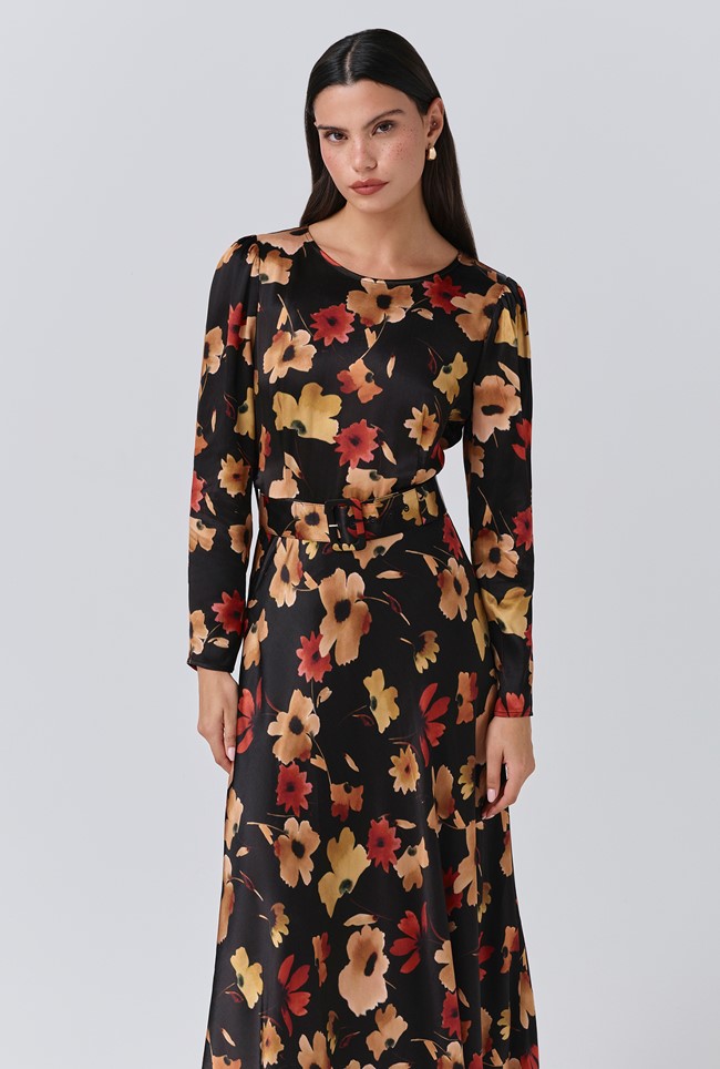 Sophia Floral Boat Neck Midi Dress