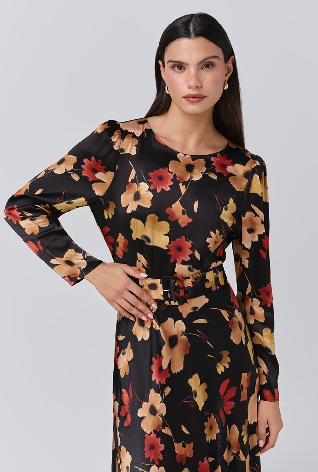 Sophia Floral Boat Neck Midi Dress