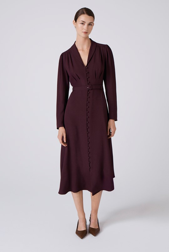 Elena Crepe Button Through Midi Dress