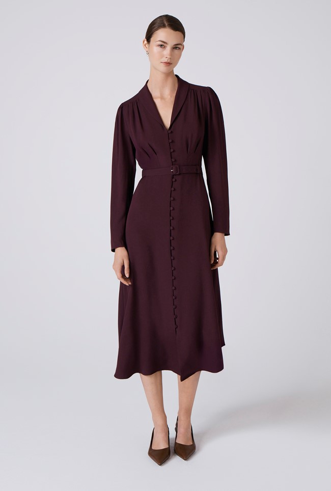 Elena Crepe Button Through Midi Dress