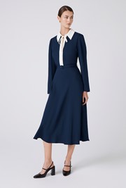Lillian Crepe Collared Neck Midi Dress