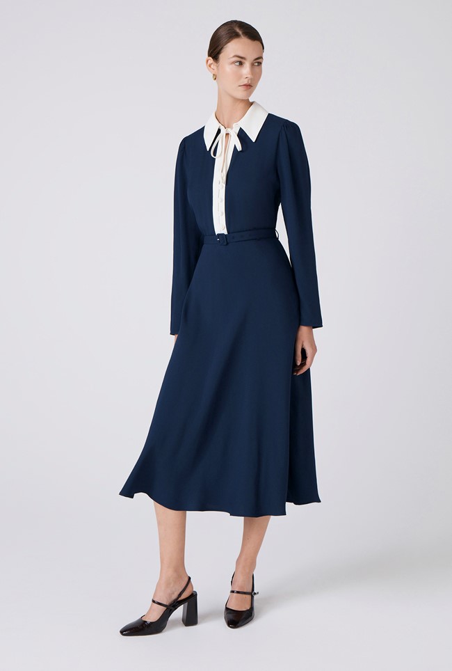 Lillian Crepe Collared Neck Midi Dress