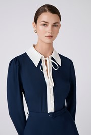 Lillian Crepe Collared Neck Midi Dress