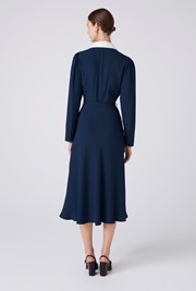 Lillian Crepe Collared Neck Midi Dress