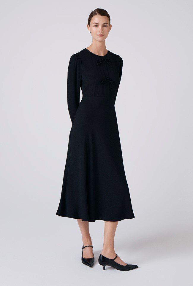 Cora Crepe Tie Front Midi Dress