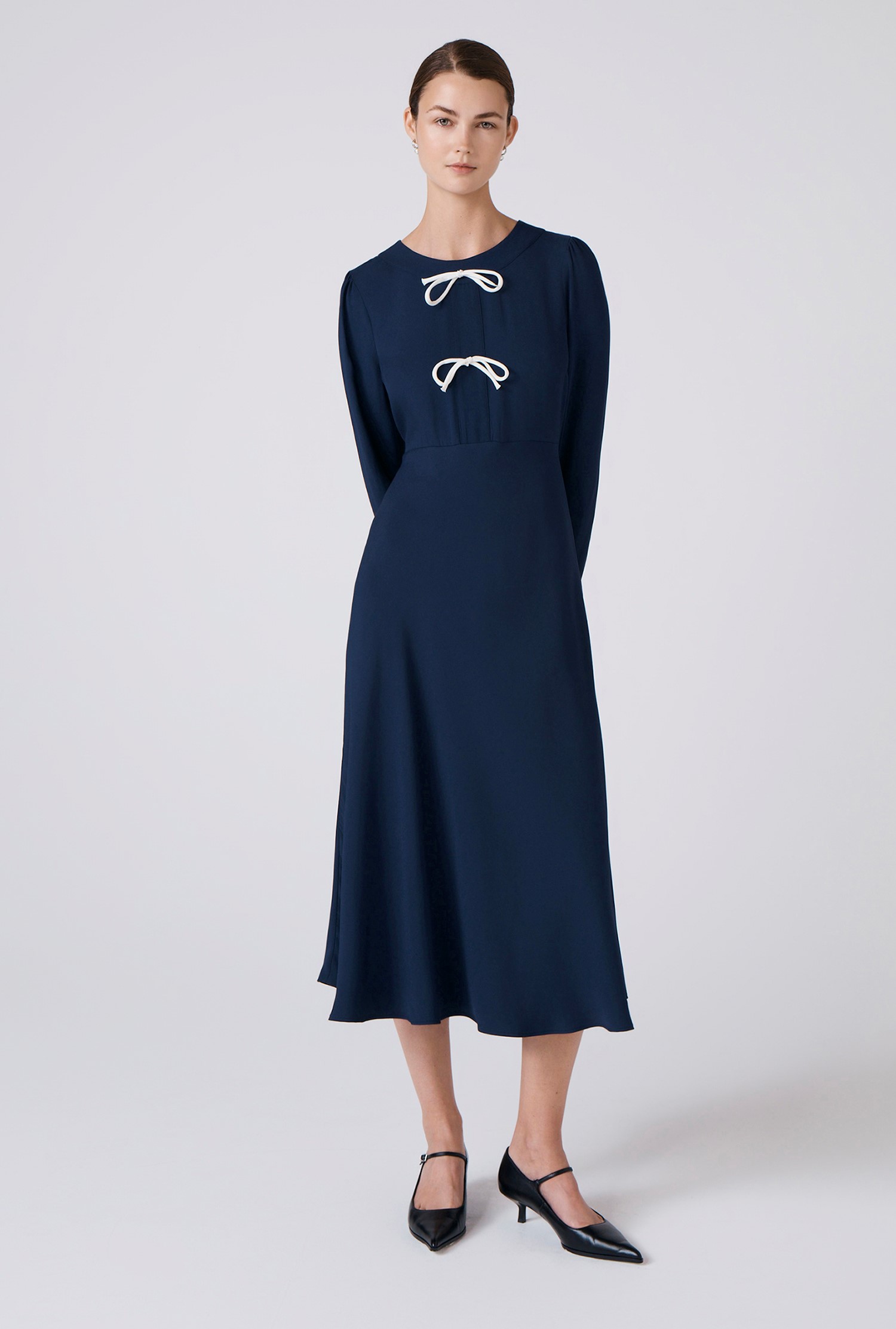 nocturne tie collar midi dress Nocturne Tie Collar Midi Dress in Black