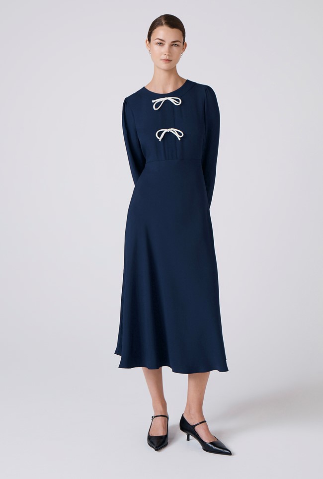 Cora Crepe Tie Front Midi Dress