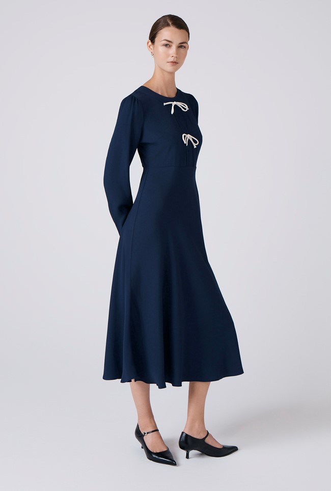 Cora Crepe Tie Front Midi Dress