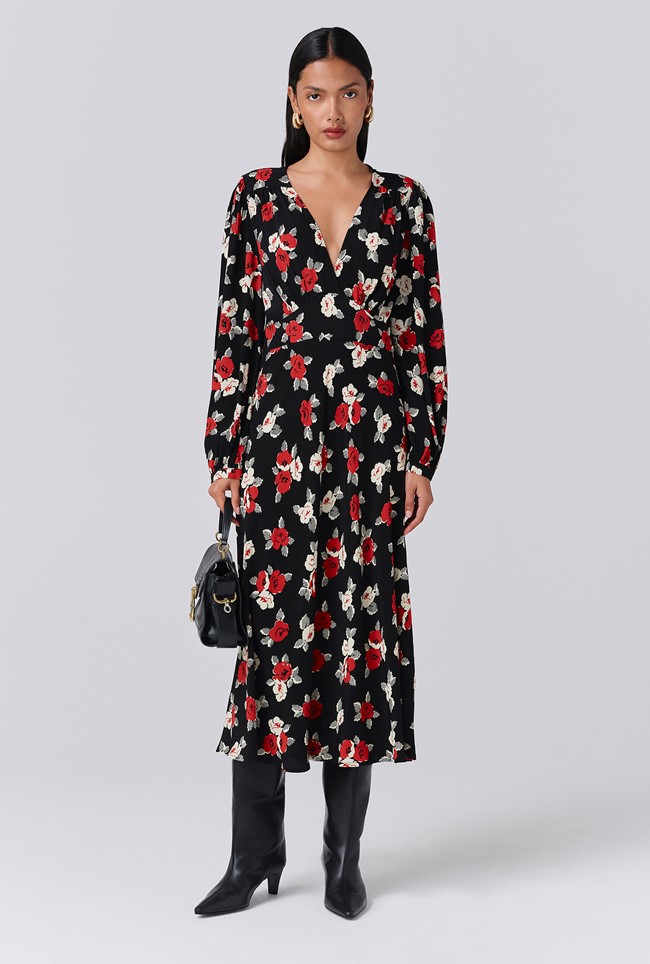 Gracie Floral V Neck Midi Dress