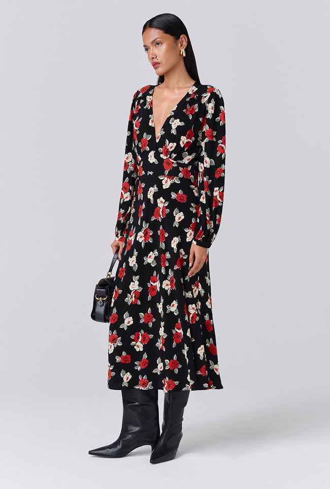Gracie Floral V Neck Midi Dress