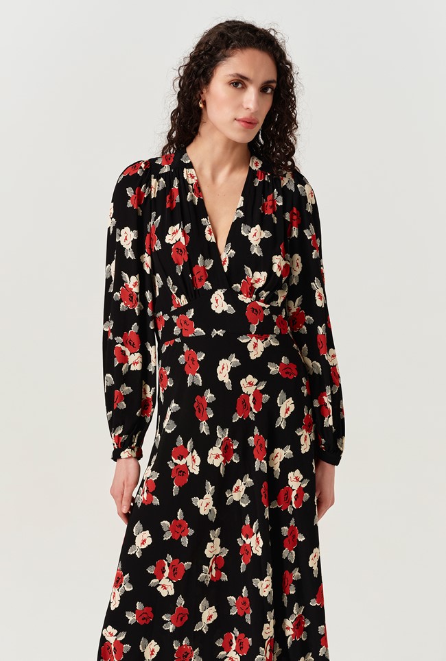 Gracie Floral V Neck Midi Dress