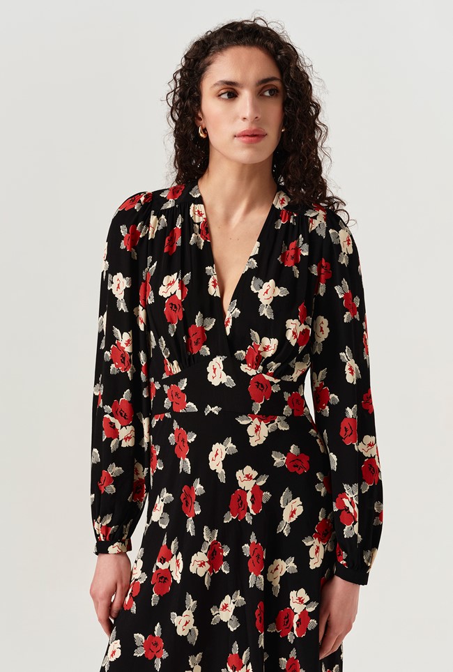 Gracie Floral V Neck Midi Dress