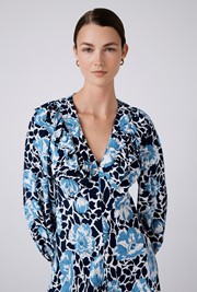 Noa Floral Crepe Frilled V Neck Midi Dress