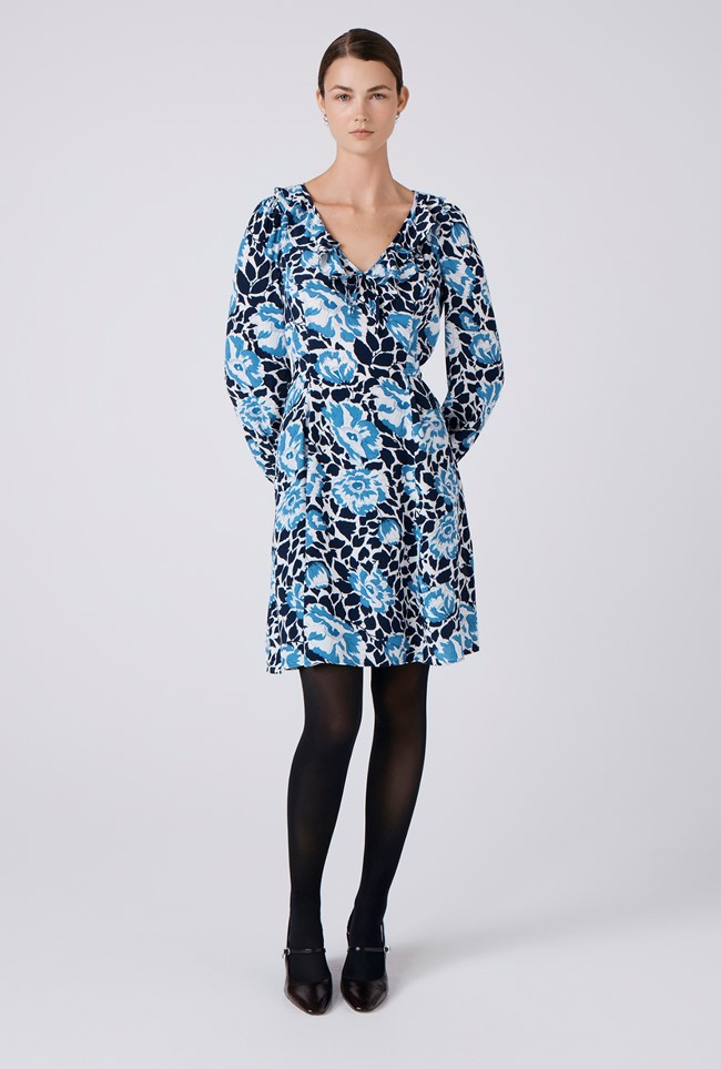 Remi Floral Crepe V Neck Short Dress