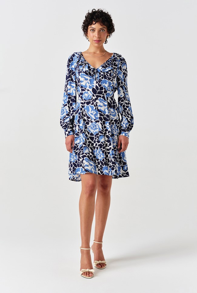 Remi Floral Crepe V Neck Short Dress