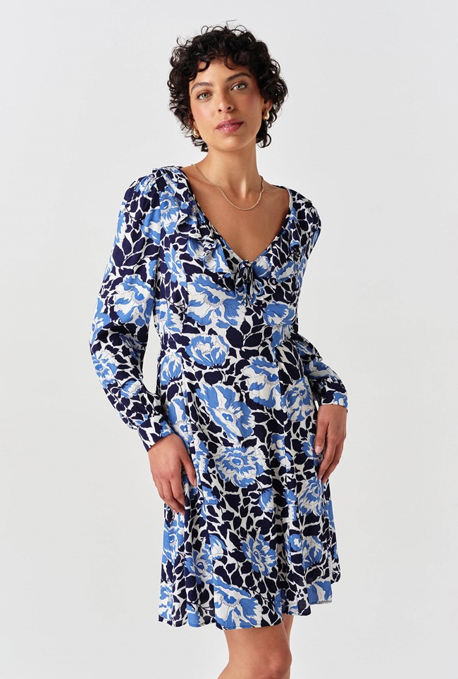 Remi Floral Crepe V Neck Short Dress