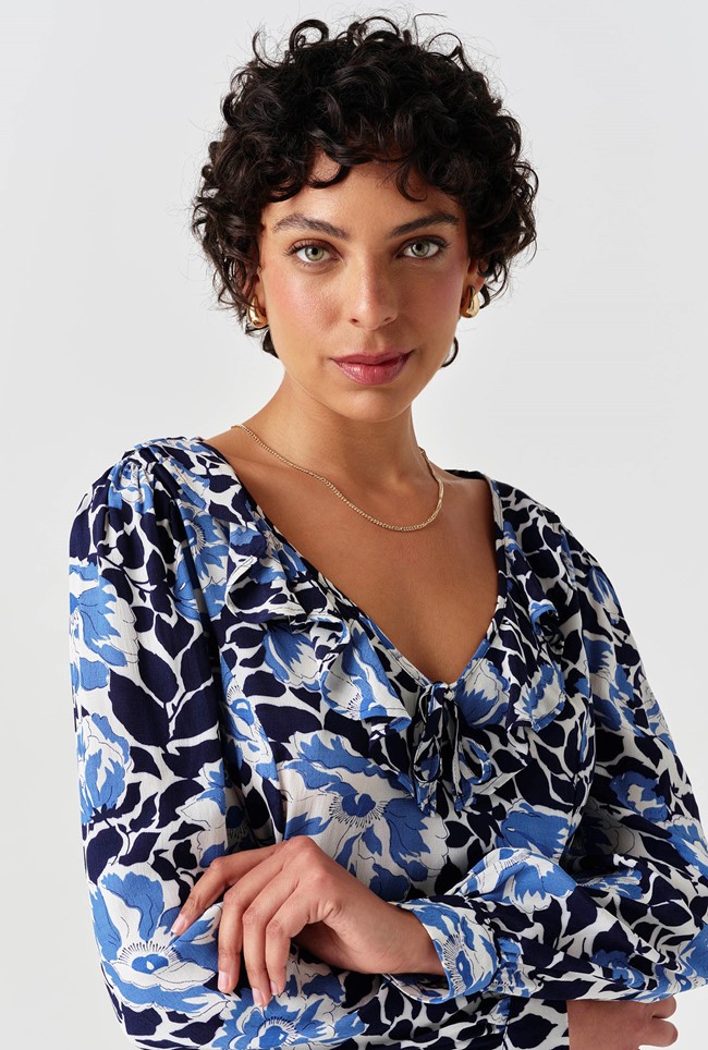 Remi Floral Crepe V Neck Short Dress